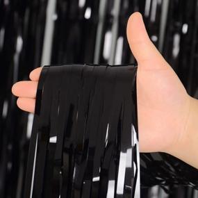 img 3 attached to Add Sparkle To Your Party With Black Tinsel Foil Fringe Curtains - Pack Of 2 By Melsan