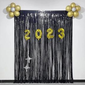 img 2 attached to Add Sparkle To Your Party With Black Tinsel Foil Fringe Curtains - Pack Of 2 By Melsan