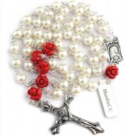 beautiful hedi hanlincc glass pearl rosary with lourdes centerpiece – a perfect catholic devotional accessory logo
