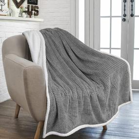img 4 attached to Sherpa Chevron Blanket Throw - Super Soft Grey Fleece For Sofa & Couch, Plush And Fluffy Microfiber Decorative Zig Zag Pattern, 50X60 Inches