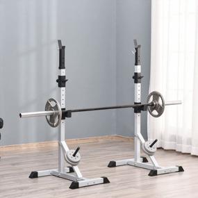 img 3 attached to Soozier Steel Height Adjustable Barbell Squat Rack & Bench Press Set - 23" X 29.75" X 69.25