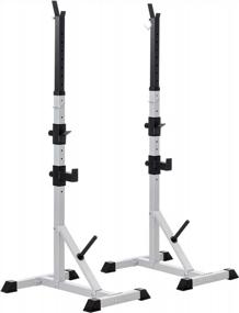 img 4 attached to Soozier Steel Height Adjustable Barbell Squat Rack & Bench Press Set - 23" X 29.75" X 69.25