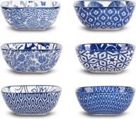 set of 6 selamica ceramic 2.6 oz square dipping bowls - vintage blue soy sauce dishes, ketchup side dish ramekins for bbq & oven safe stackable logo