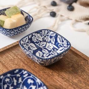 img 2 attached to Set Of 6 Selamica Ceramic 2.6 OZ Square Dipping Bowls - Vintage Blue Soy Sauce Dishes, Ketchup Side Dish Ramekins For BBQ & Oven Safe Stackable