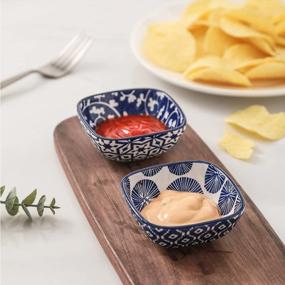 img 1 attached to Set Of 6 Selamica Ceramic 2.6 OZ Square Dipping Bowls - Vintage Blue Soy Sauce Dishes, Ketchup Side Dish Ramekins For BBQ & Oven Safe Stackable