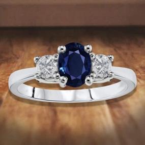 img 1 attached to 1.15Ctw Genuine Diamond And Oval Sapphire 3 Stone Ring In 14K White Gold By Voss+Agin