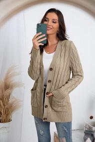 img 1 attached to Women'S Long Sleeve Cable Knit Cardigan Sweater Coat With Pockets Open Front Button Down Outerwear