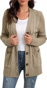 img 4 attached to Women'S Long Sleeve Cable Knit Cardigan Sweater Coat With Pockets Open Front Button Down Outerwear