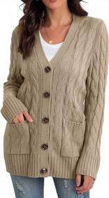 img 2 attached to Women'S Long Sleeve Cable Knit Cardigan Sweater Coat With Pockets Open Front Button Down Outerwear