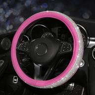 💎 kafeek pink diamond leather steering wheel cover for women and girls - bling crystal rhinestone design, universal 15 inch anti-slip, microfiber leather with white diamond accents логотип