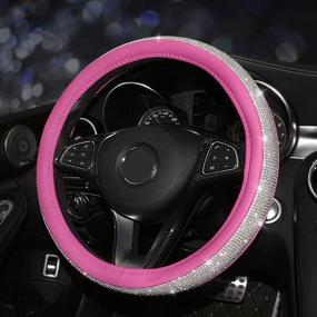 img 4 attached to 💎 KAFEEK Pink Diamond Leather Steering Wheel Cover for Women and Girls - Bling Crystal Rhinestone Design, Universal 15 inch Anti-Slip, Microfiber Leather with White Diamond Accents
