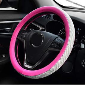 img 2 attached to 💎 KAFEEK Pink Diamond Leather Steering Wheel Cover for Women and Girls - Bling Crystal Rhinestone Design, Universal 15 inch Anti-Slip, Microfiber Leather with White Diamond Accents