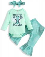 stylish fall outfit for baby girls: long sleeve top shirt with bell bottom pants - 3 piece set for summer wear logo