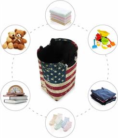 img 2 attached to Винтажная корзина для белья с американским флагом: складная, водонепроницаемая и прочная корзина объемом 50 л с мягкими ручками для организации одежды и игрушек