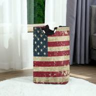 vintage american flag laundry hamper: 50l foldable, waterproof & durable basket with padded handles for clothing & toy organization logo