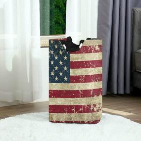 img 4 attached to Vintage American Flag Laundry Hamper: 50L Foldable, Waterproof & Durable Basket With Padded Handles For Clothing & Toy Organization