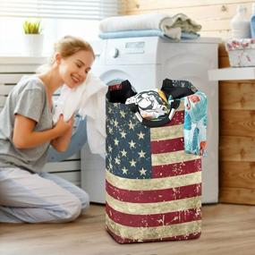 img 1 attached to Vintage American Flag Laundry Hamper: 50L Foldable, Waterproof & Durable Basket With Padded Handles For Clothing & Toy Organization