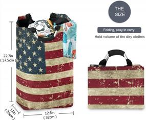 img 3 attached to Vintage American Flag Laundry Hamper: 50L Foldable, Waterproof & Durable Basket With Padded Handles For Clothing & Toy Organization