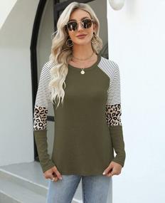 img 1 attached to Women'S Leopard Print Color Block Long Sleeve Striped Tunic Tops Round Neck Loose Casual Shirt