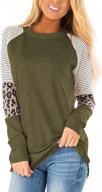 women's leopard print color block long sleeve striped tunic tops round neck loose casual shirt logo