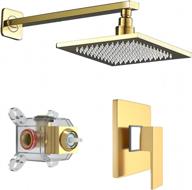 experience luxurious bathing with saeuwtowy rain shower set - square stainless steel metal showerhead, gold finish, and single function trim kit with valve logo