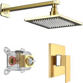 img 4 attached to Experience Luxurious Bathing With Saeuwtowy Rain Shower Set - Square Stainless Steel Metal Showerhead, Gold Finish, And Single Function Trim Kit With Valve