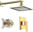 experience luxurious bathing with saeuwtowy rain shower set - square stainless steel metal showerhead, gold finish, and single function trim kit with valve logo