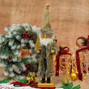 img 3 attached to Handmade Wooden Nutcracker With Flannel Ful Golden Coat - Festive Collectible For Christmas Decorations And Winter Tabletop Displays, FUNPENY 19" Santa Design