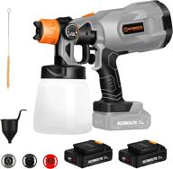 20v cordless paint sprayer gun with dual batteries, power paint and hvlp sprayer gun featuring 3 spray patterns, adjustable valve knob for painting ceilings, fences, cabinets, and walls - worksite logo