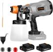 20v cordless paint sprayer gun with dual batteries, power paint and hvlp sprayer gun featuring 3 spray patterns, adjustable valve knob for painting ceilings, fences, cabinets, and walls - worksite logo