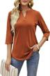 women's henley blouses - casual v neck work tops with 3/4 sleeves from sherosa logo