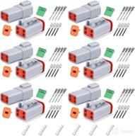 🔌 geesic deutsch dt grey 4 pin connectors 6 sets, waterproof electrical wire connector for truck, off-road vehicles, construction, agriculture, marine, motorcycle wiring with solid contacts and seal plug logo