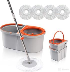 img 4 attached to 🧹 Швабра Worthland Spin Mop для безусиленной уборки пола - Включает 4 головки швабры из микрофибры, 2 в 1 швабру и ведро с отжимом - Идеально подходит для полов из дерева, ламината и керамической плитки - Мокрая и сухая уборка.