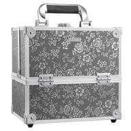 portable makeup train case with 4 trays and lockable divider - aluminum cosmetic box for makeup artists and crafters - silver floral design logo