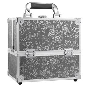 img 4 attached to Portable Makeup Train Case With 4 Trays And Lockable Divider - Aluminum Cosmetic Box For Makeup Artists And Crafters - Silver Floral Design