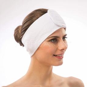 img 2 attached to 4-Pack White Terry Cloth Spa Facial Headband Stretch Towel Head Wrap With Closure For Bath, Makeup And Sport.
