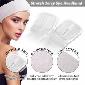 img 3 attached to 4-Pack White Terry Cloth Spa Facial Headband Stretch Towel Head Wrap With Closure For Bath, Makeup And Sport.