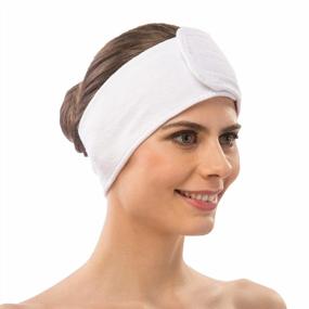 img 4 attached to 4-Pack White Terry Cloth Spa Facial Headband Stretch Towel Head Wrap With Closure For Bath, Makeup And Sport.