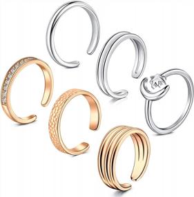 img 2 attached to Silver Toe Rings Set For Women & Girls - Adjustable Tail, Knuckle & Fingers Ring Perfect For Summer Vacation!