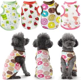 img 4 attached to 🐶 ABRRLO 4 Pack Dog Shirt for Small Dogs - Cartoon Print Cotton Puppy Vest - Pet Pajamas Clothes (Size L, 4 Style C)