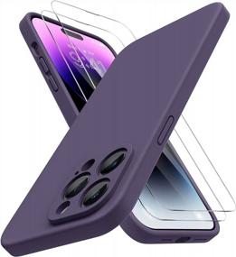 img 4 attached to Shockproof Liquid Silicone Case For IPhone 14 Pro Max, With Enhanced Camera Protection And 2 Screen Protectors, Featuring Microfiber Lining - Dark Purple, 6.7 Inch