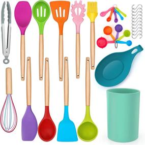 img 4 attached to Complete Silicone Kitchen Cooking Utensils Set With Holder: 33-Piece Colorful, Heat-Resistant, Non-Stick Tools That Are Perfect For Baking And Cooking