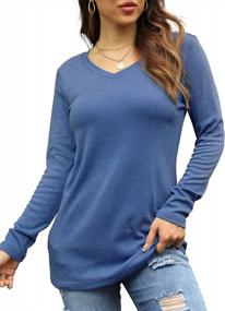 img 3 attached to Women'S Long Sleeve V Neck T Shirt Tunic Blouse With Side Button Decor - SHIBEVER