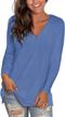 women's long sleeve v neck t shirt tunic blouse with side button decor - shibever logo