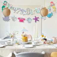 sparkle mermaid birthday banner happy birthday mermaid theme party decoration starfish jellyfish crab fish shell under the sea baby shower gender reveals party gifts logo