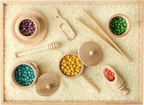 img 4 attached to 🧸 Enhance Fine Motor Skills with the BLUE GINKGO Sensory Bin Tools – Montessori Waldorf Toys for Toddlers and Kids Pretend Play – 9 Piece Kitchen Wooden Set Including Scoops and Bamboo Tongs in a Gift Box