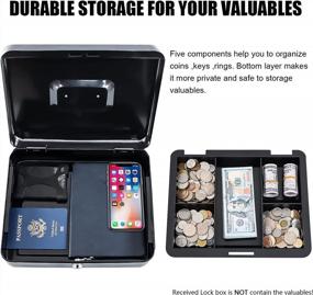 img 1 attached to 💰 KYODOLED Metal Cash Box with Money Tray and Lock - Secure Black X Large Cash Drawer