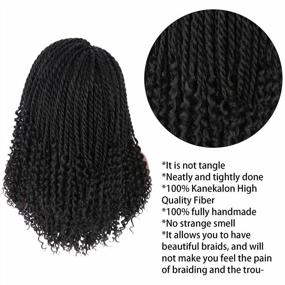 img 2 attached to Kalyss 20" Hand-Braided Black Synthetic Lace Front Twist Braid Hair Wig For Women: Curls At Ends, Baby Hair & Lace Curved Parting Frontal