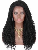 kalyss 20" hand-braided black synthetic lace front twist braid hair wig for women: curls at ends, baby hair & lace curved parting frontal логотип