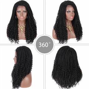 img 1 attached to Kalyss 20" Hand-Braided Black Synthetic Lace Front Twist Braid Hair Wig For Women: Curls At Ends, Baby Hair & Lace Curved Parting Frontal
